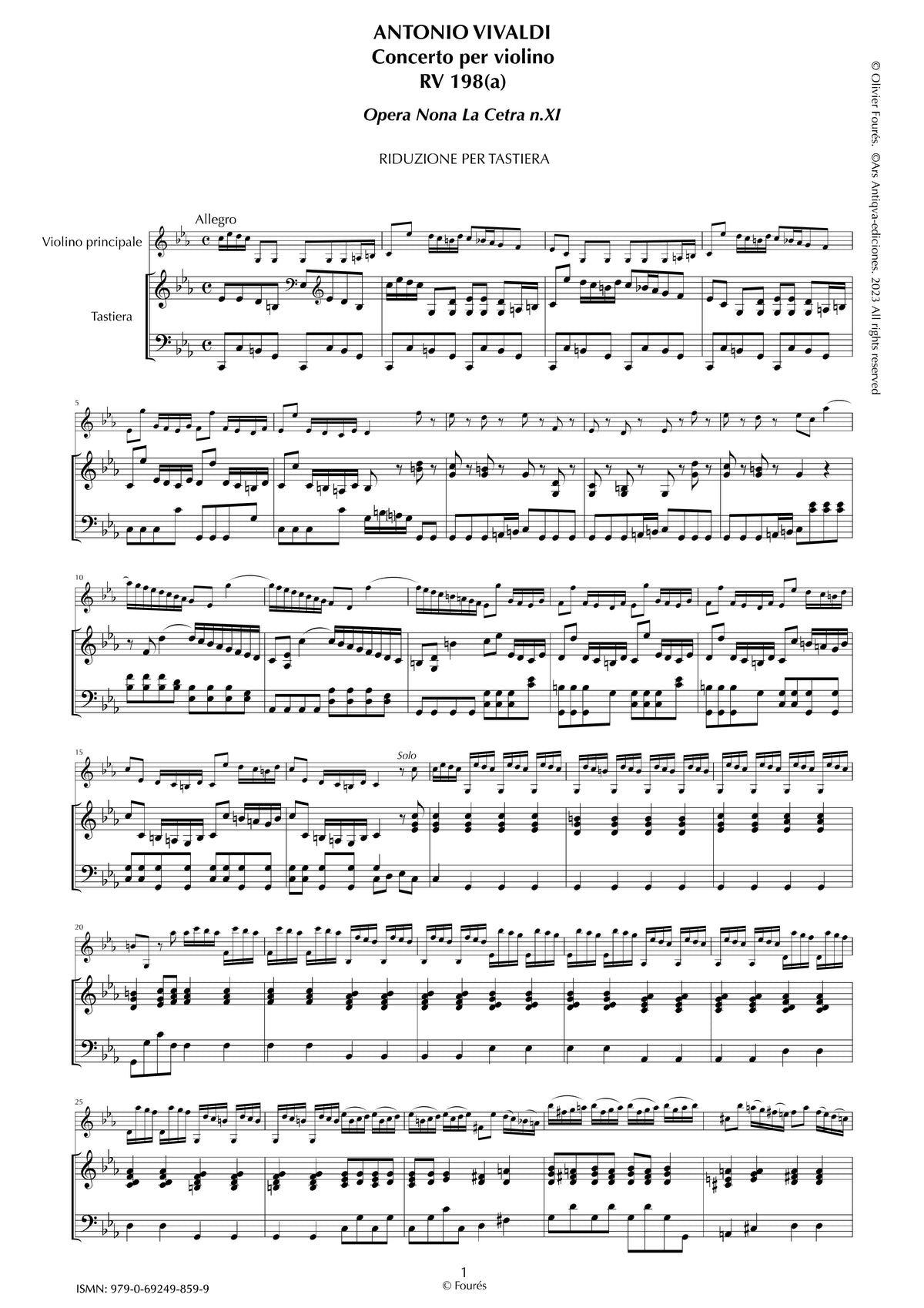 RV 198/ RV 198 a Concerto per Violino in do minore"La Cetra" opera nona n.XI