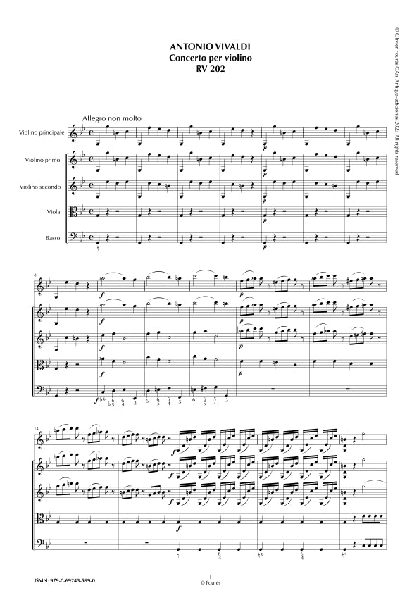RV 202 Concerto per Violino in do minore. Opera Undecima N.V