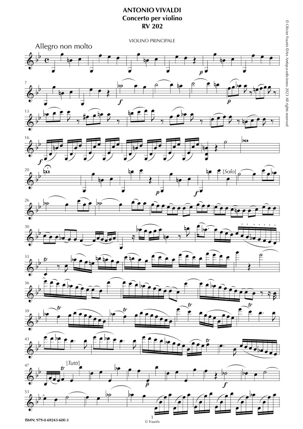 RV 202 Concerto per Violino in do minore. Opera Undecima N.V