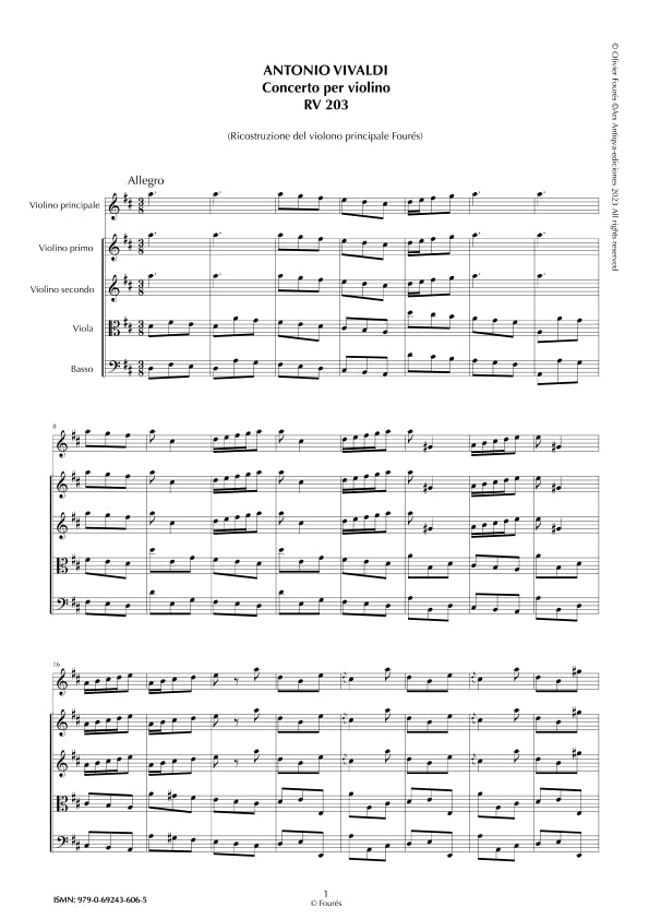 RV 203 Concerto per Violino in Re maggiore - ricostruzione Olivier Fourés-