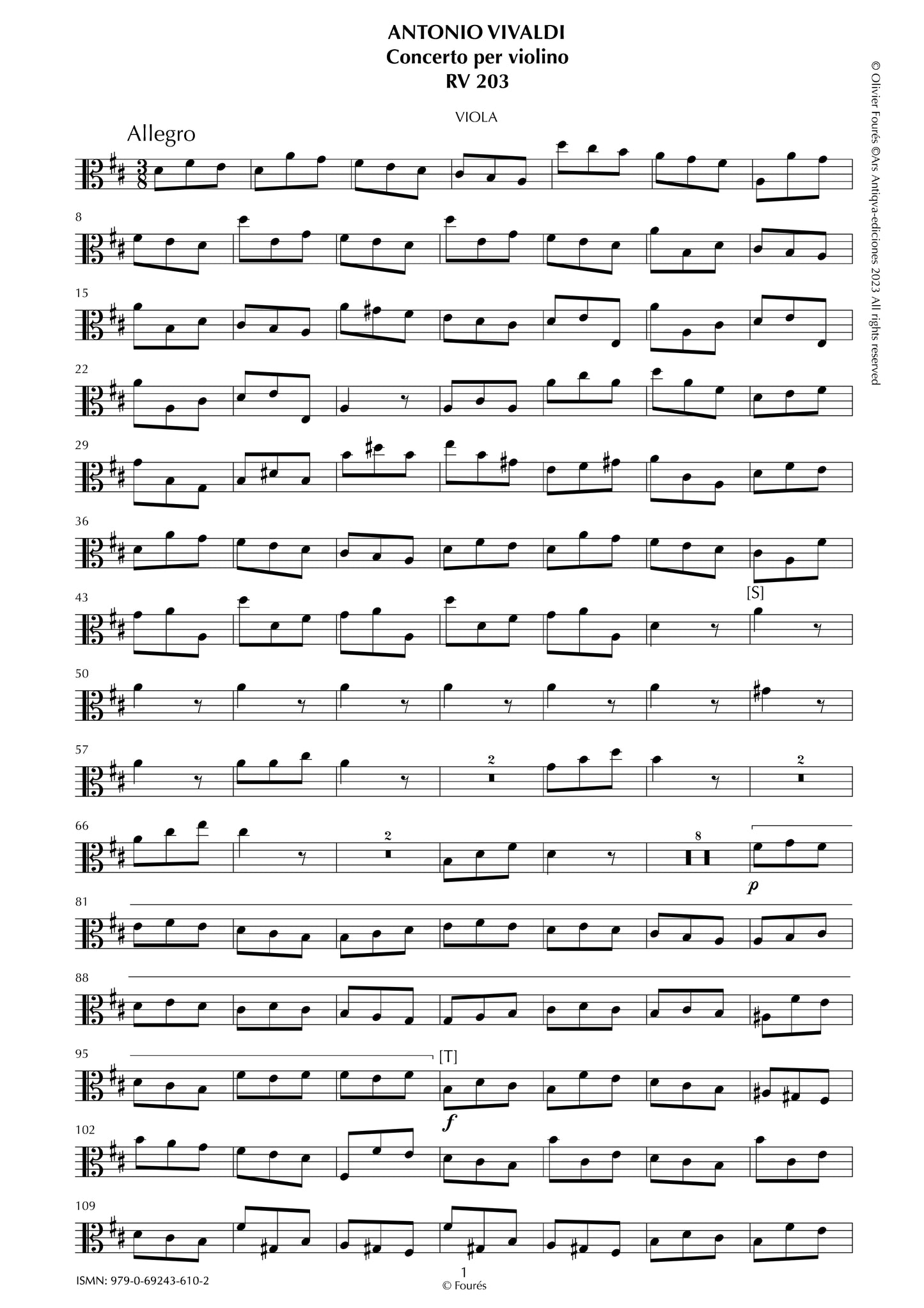 RV 203 Concerto per Violino in Re maggiore - ricostruzione Olivier Fourés-