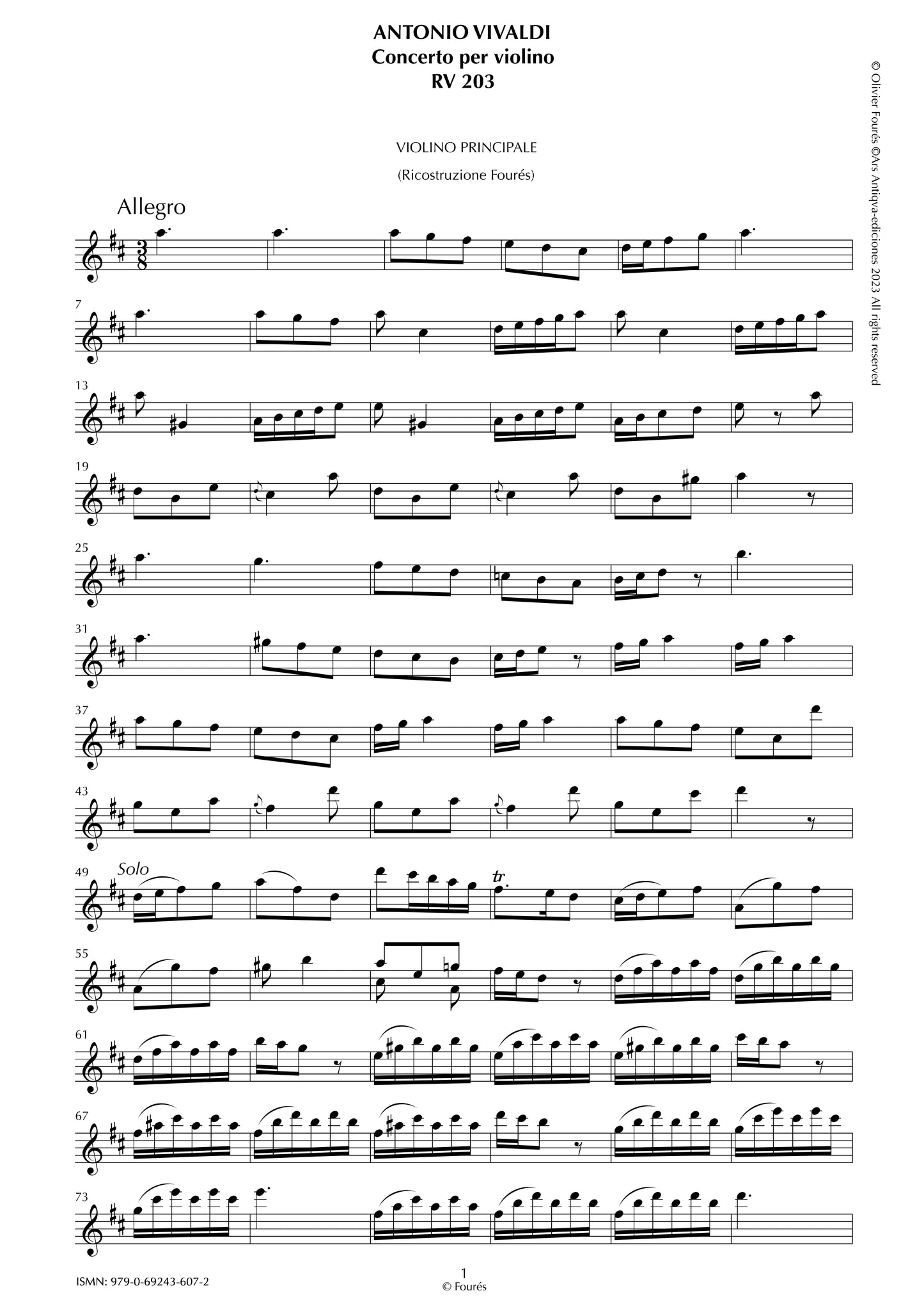 RV 203 Concerto per Violino in Re maggiore - ricostruzione Olivier Fourés-