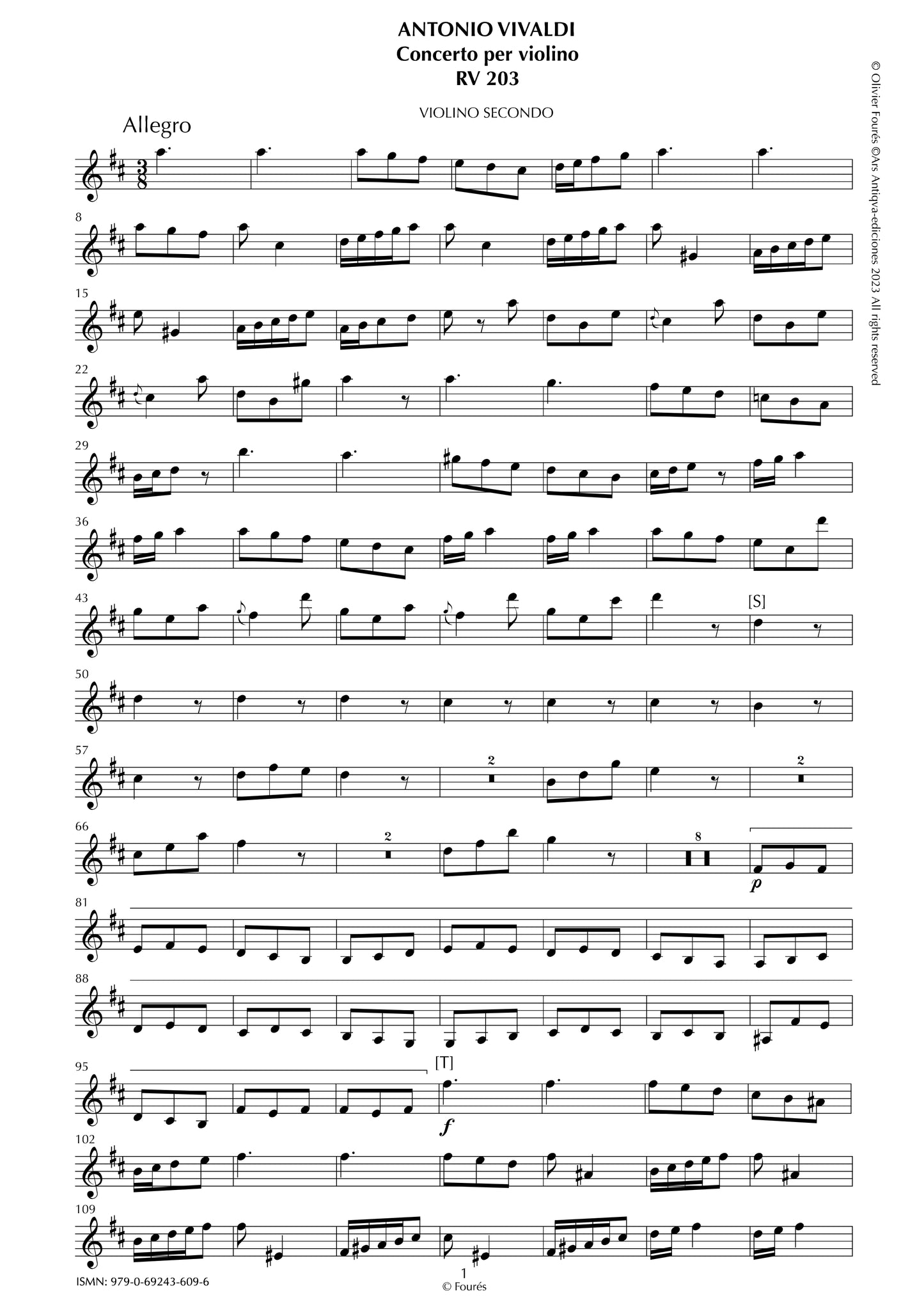 RV 203 Concerto per Violino in Re maggiore - ricostruzione Olivier Fourés-