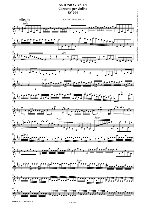 RV 204 Concerto per Violino in Re maggiore "La Stravaganza" opera quarta N.XI