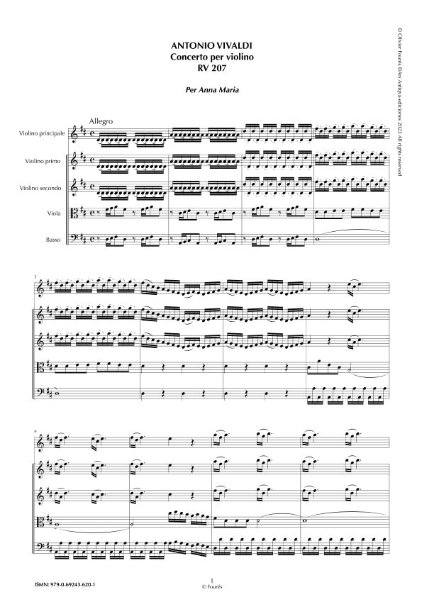 RV 207 Concerto per Violino in Re maggiore "per Anna Maria". Opera Undecima N.I