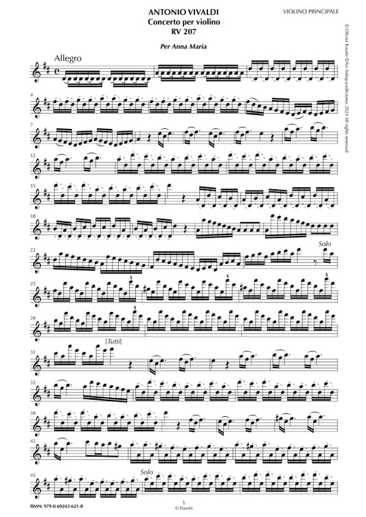 RV 207 Concerto per Violino in Re maggiore "per Anna Maria". Opera Undecima N.I