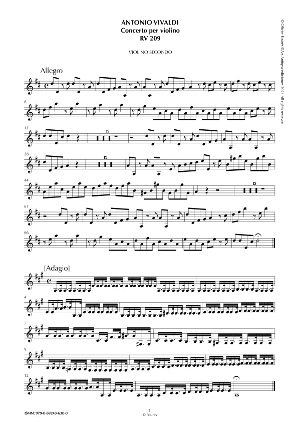 RV 209 Concerto per Violino in Re maggiore