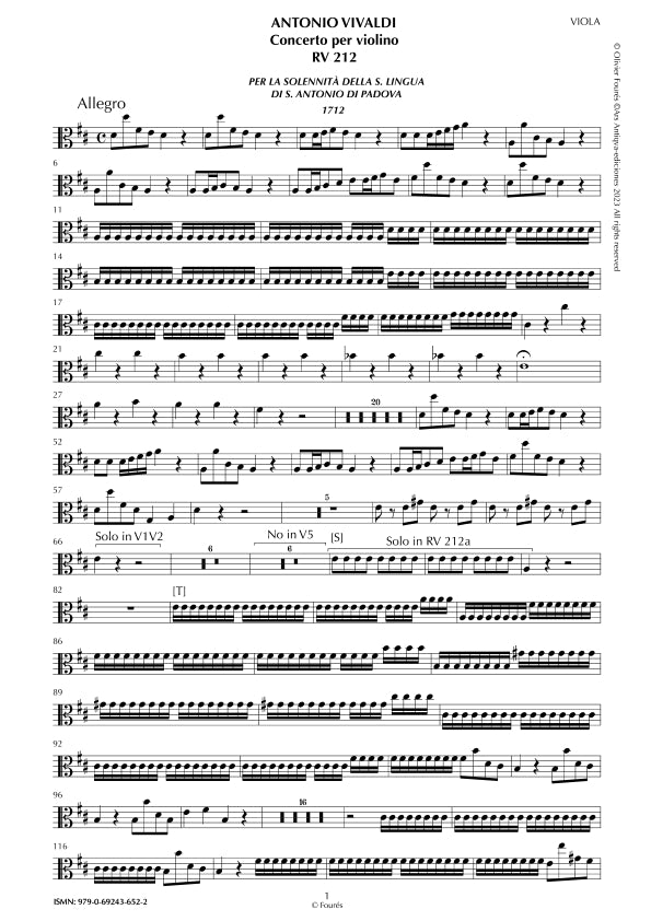 RV 212 Concerto per Violino in Re maggiore -per la Solennità della S. Lingua di S. Antonio di Padova 1712-
