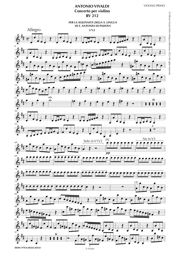 RV 212 Concerto per Violino in Re maggiore -per la Solennità della S. Lingua di S. Antonio di Padova 1712-
