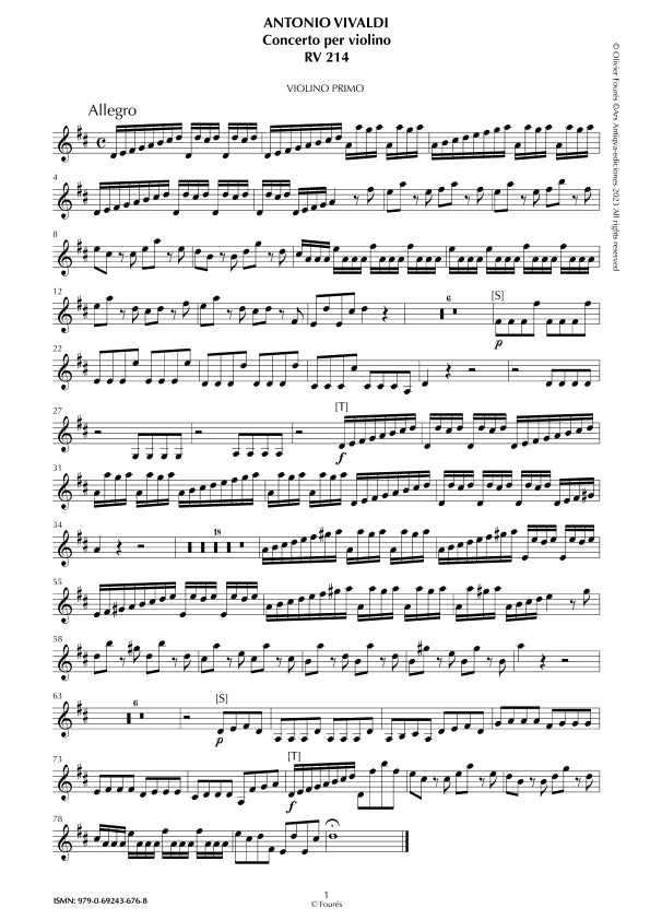RV 214 Concerto per Violino in Re maggiore opera settima n.XII