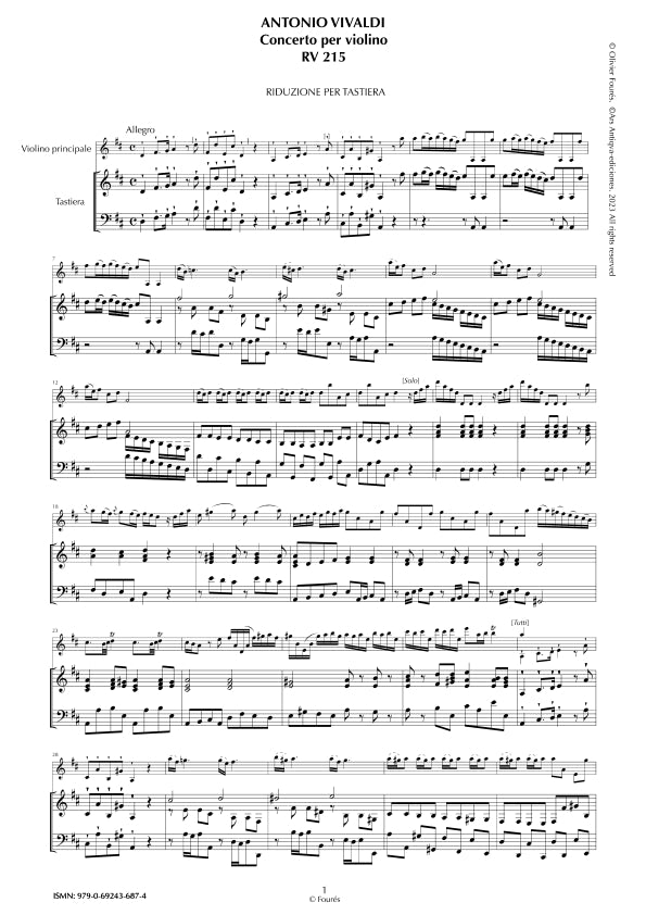RV 215 Concerto per Violino in Re maggiore
