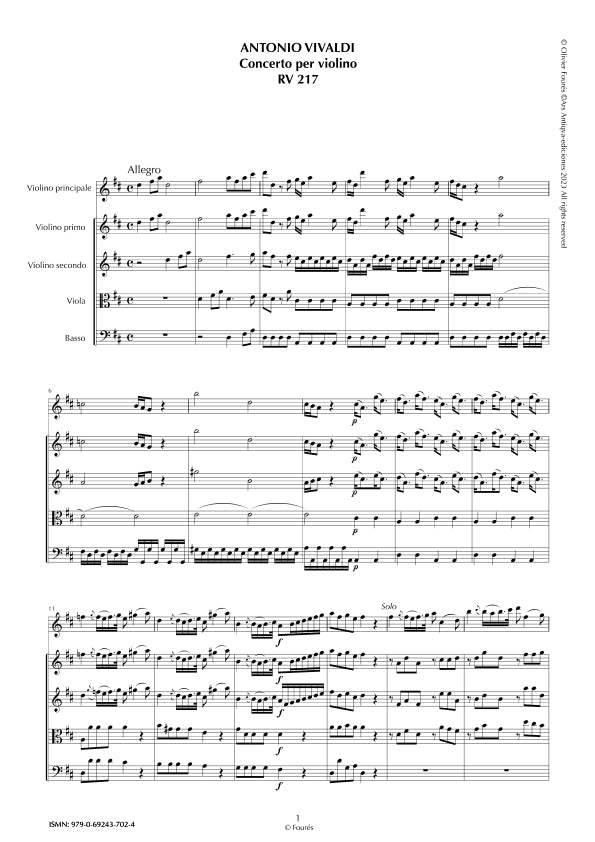 RV 217 Concerto per Violino in Re maggiore