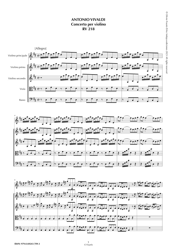 RV 218 Concerto per Violino in Re maggiore