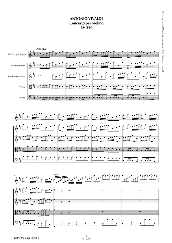 RV 220 Concerto per Violino in Re maggiore