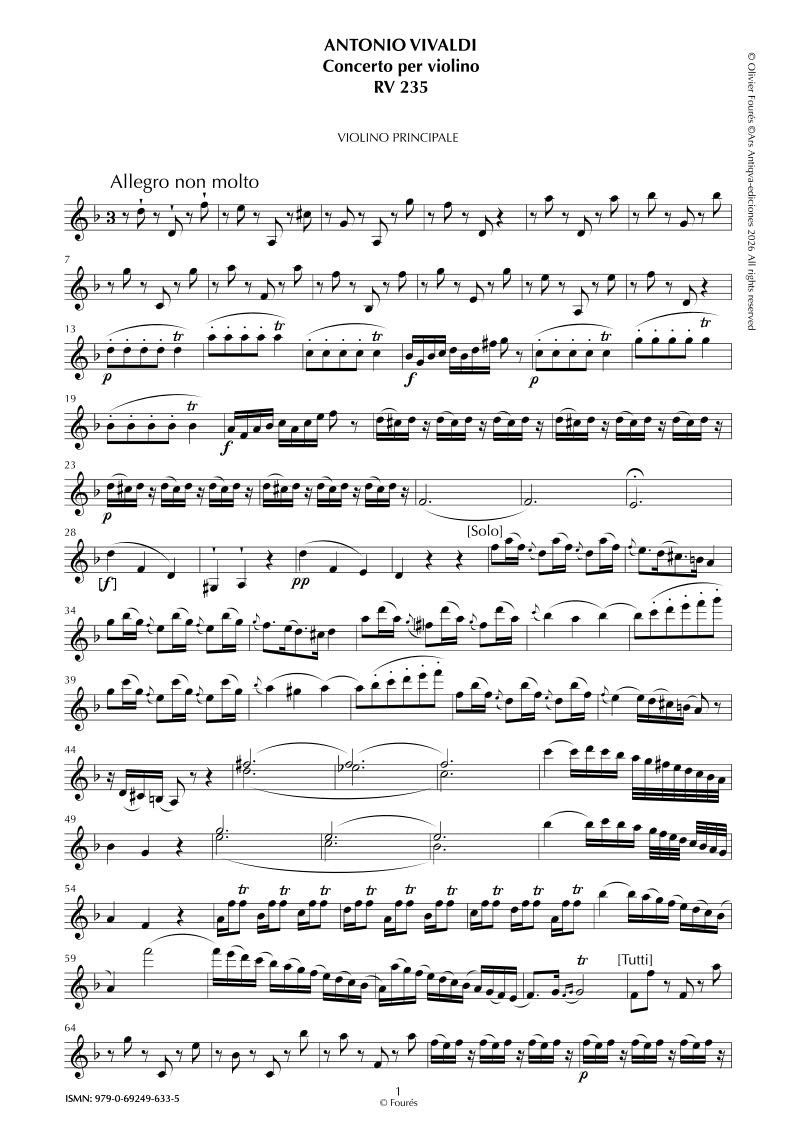 RV 235 Concerto per Violino in re minore