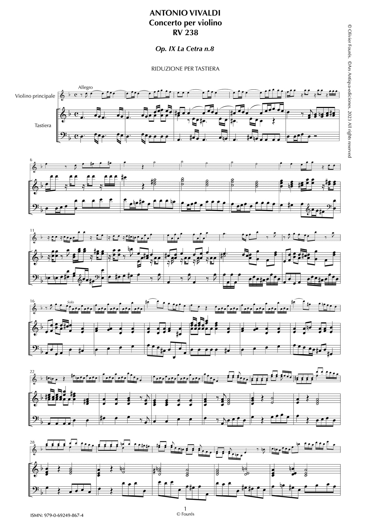 RV 238 Concerto per Violino in re minore -La Cetra- opera nona n.VIII