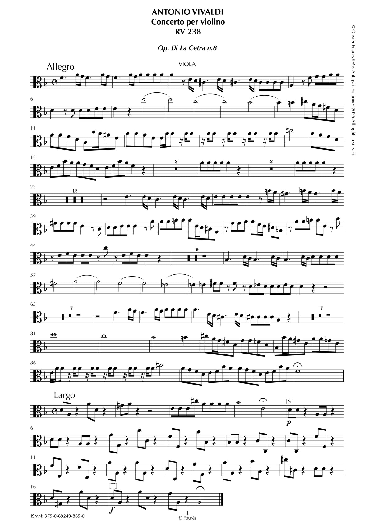 RV 238 Concerto per Violino in re minore -La Cetra- opera nona n.VIII