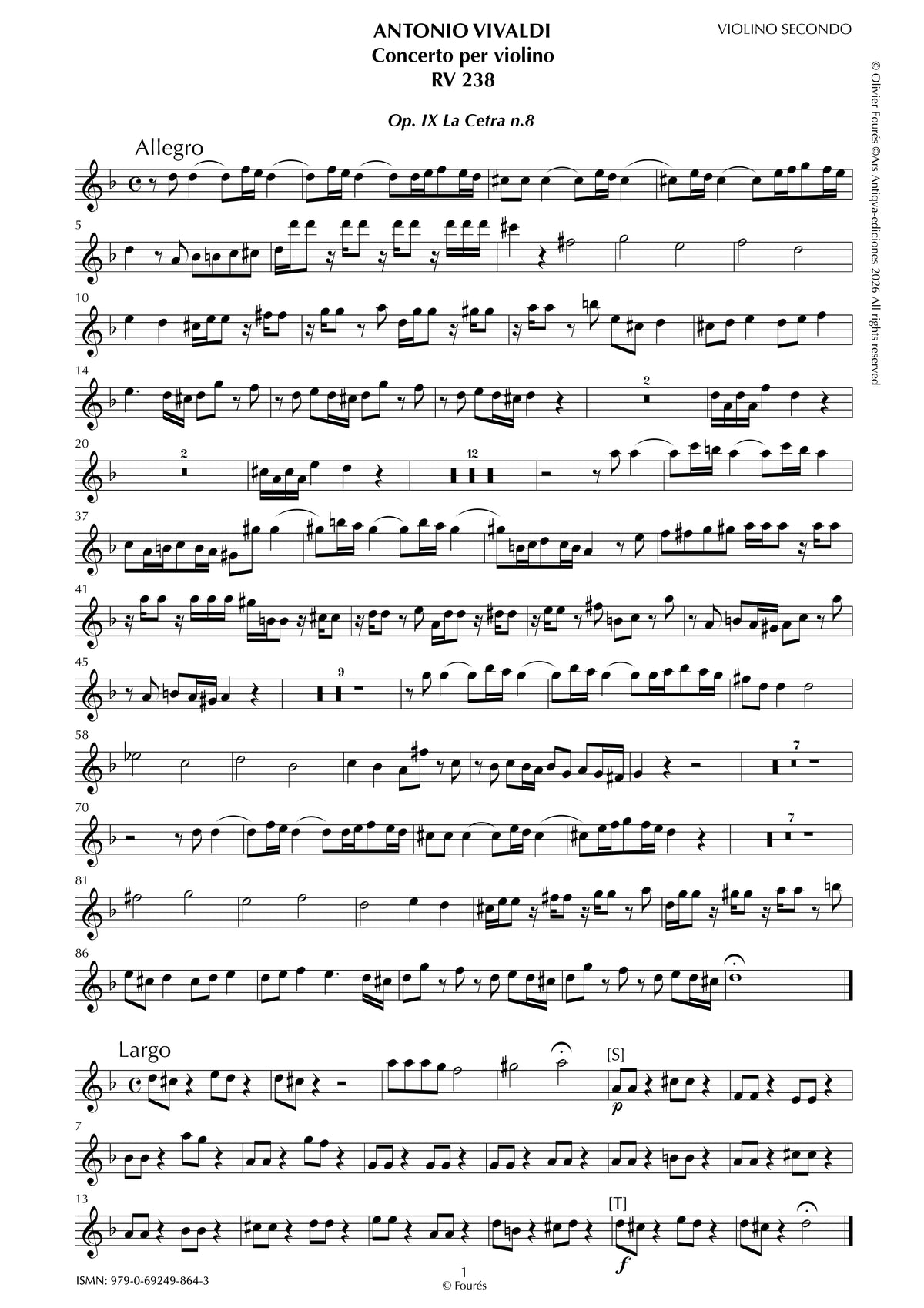 RV 238 Concerto per Violino in re minore -La Cetra- opera nona n.VIII