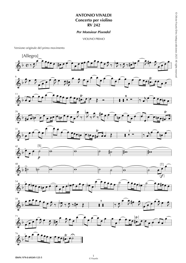 RV 242 Concerto per Violino in re minore -per Monsieur Pisendel- "Il Cimento dell´Armonia e dell´Invenzione" opera ottava N.VII