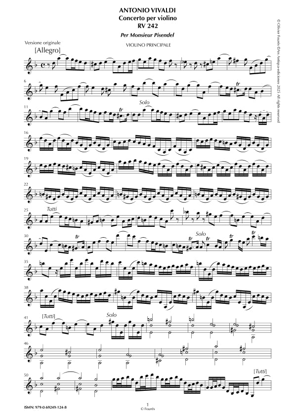 RV 242 Concerto per Violino in re minore -per Monsieur Pisendel- "Il Cimento dell´Armonia e dell´Invenzione" opera ottava N.VII