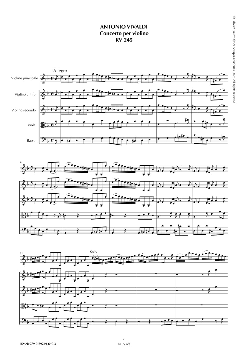 RV 245 Concerto per Violino in re minore