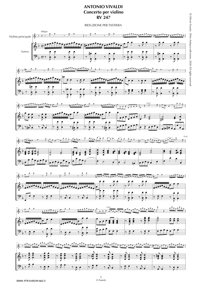 RV 247 Concerto per Violino in re minore