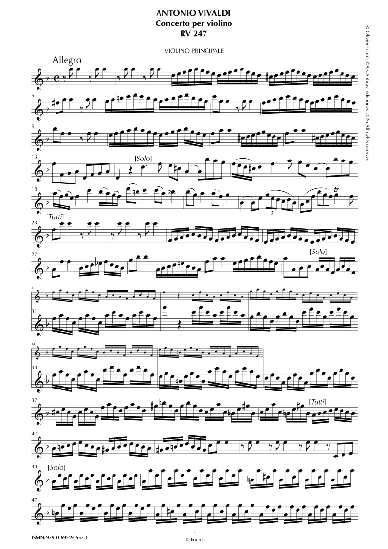 RV 247 Concerto per Violino in re minore