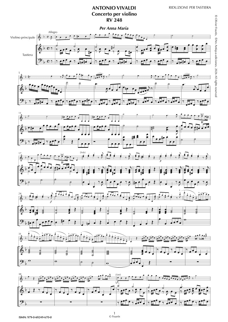 RV 248 Concerto per Violino in re minore "per Anna Maria"