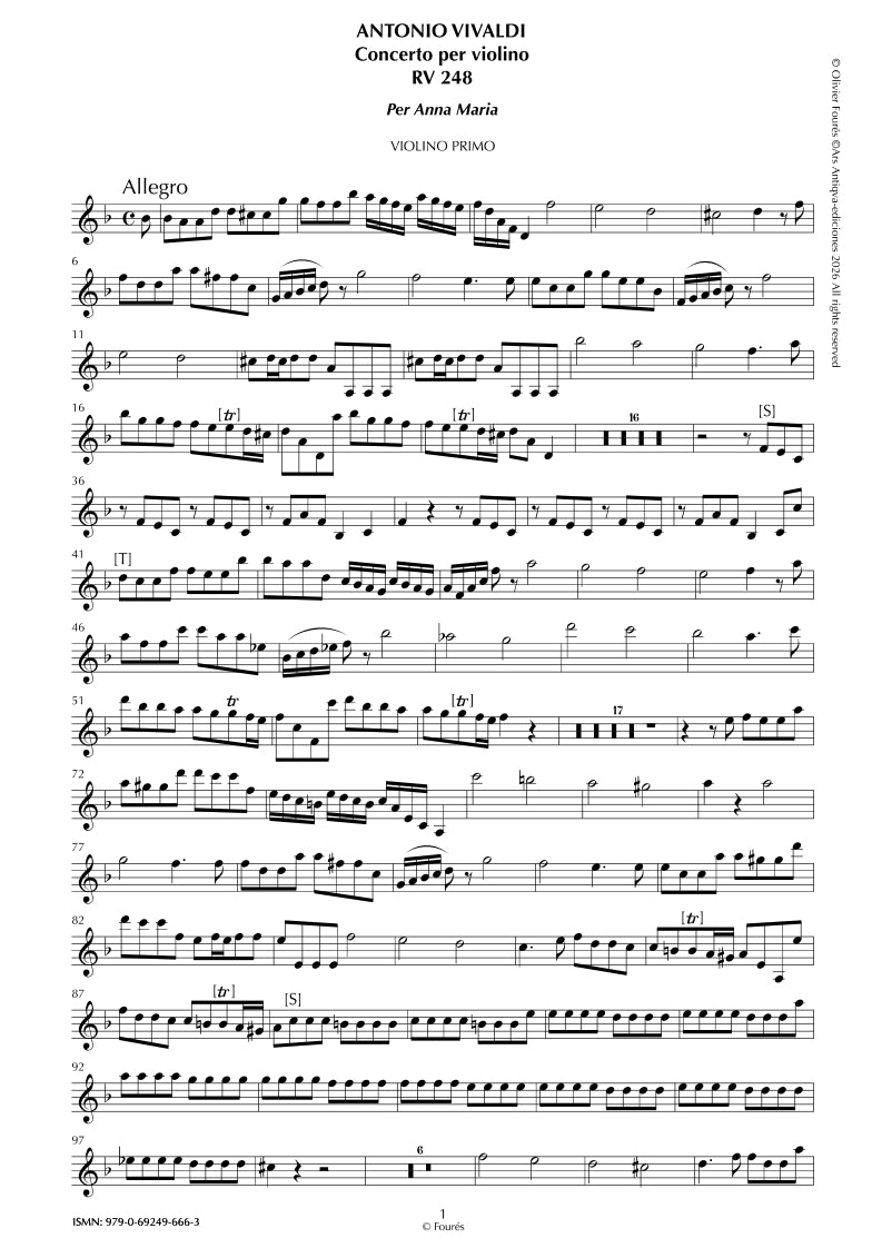 RV 248 Concerto per Violino in re minore "per Anna Maria"