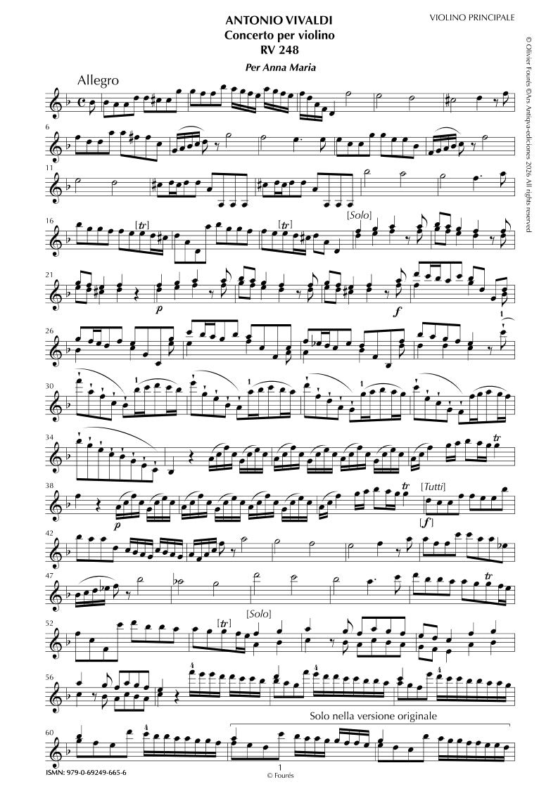 RV 248 Concerto per Violino in re minore "per Anna Maria"