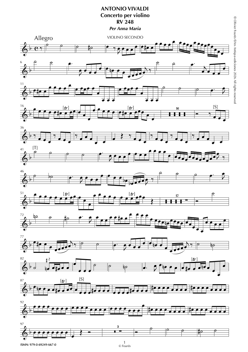 RV 248 Concerto per Violino in re minore "per Anna Maria"
