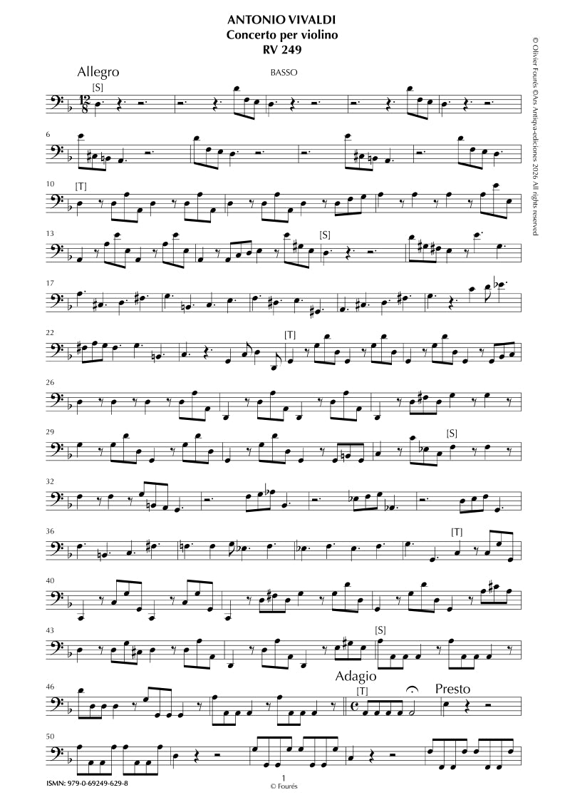 RV 249 Concerto per Violino in re minore "La Stravaganza" opera quarta N.VIII