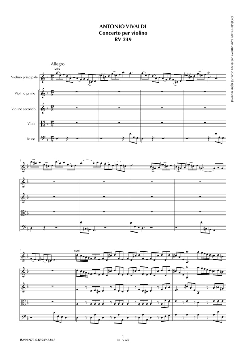 RV 249 Concerto per Violino in re minore "La Stravaganza" opera quarta N.VIII