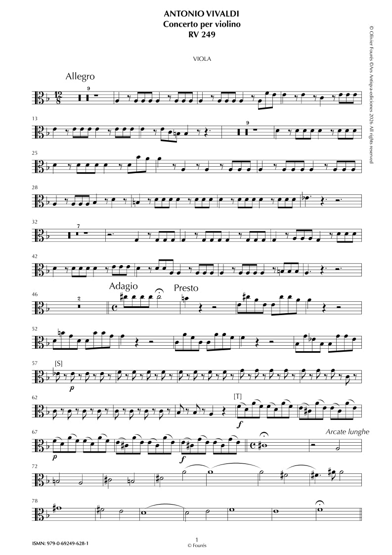 RV 249 Concerto per Violino in re minore "La Stravaganza" opera quarta N.VIII