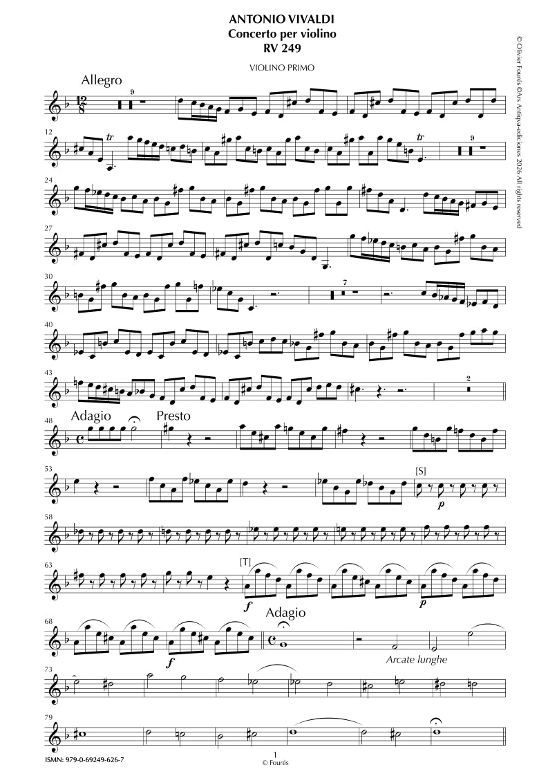 RV 249 Concerto per Violino in re minore "La Stravaganza" opera quarta N.VIII