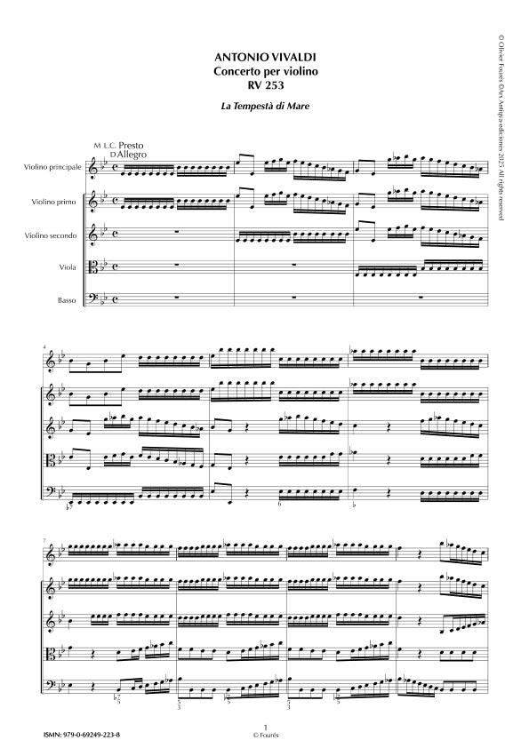 RV 253 Concerto per Violino in Mib maggiore -LA TEMPESTA DI MARE- "Il Cimento dell´Armonia e dell´Invenzione" opera ottava N.V