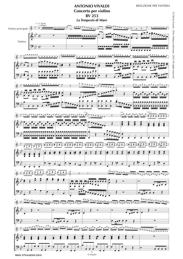 RV 253 Concerto per Violino in Mib maggiore -LA TEMPESTA DI MARE- "Il Cimento dell´Armonia e dell´Invenzione" opera ottava N.V