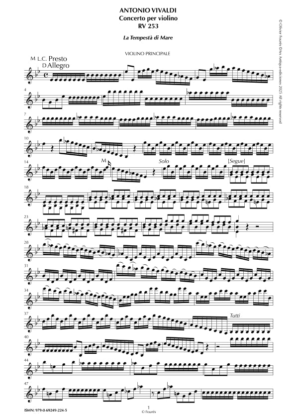 RV 253 Concerto per Violino in Mib maggiore -LA TEMPESTA DI MARE- "Il Cimento dell´Armonia e dell´Invenzione" opera ottava N.V