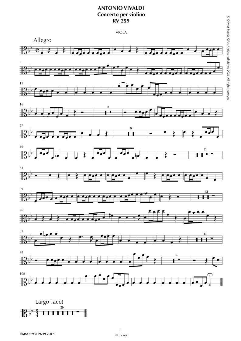 RV 259 Concerto per Violino in Mib maggiore opera sesta n.II