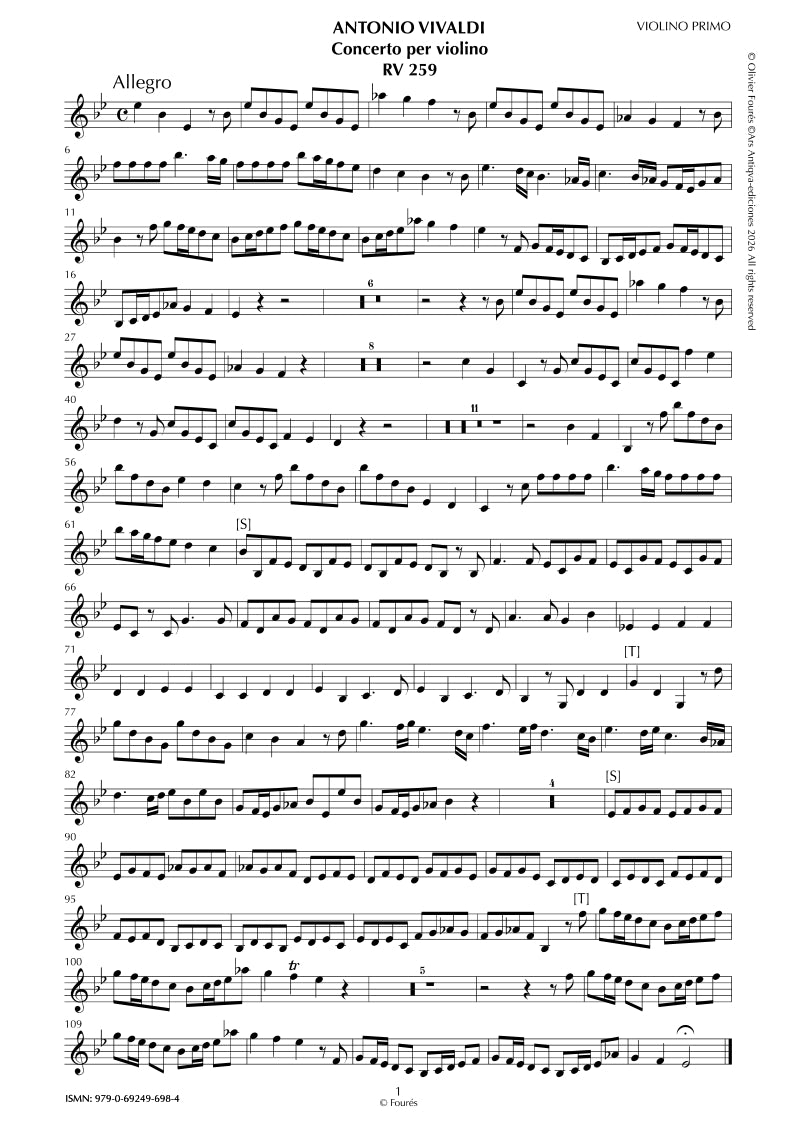 RV 259 Concerto per Violino in Mib maggiore opera sesta n.II