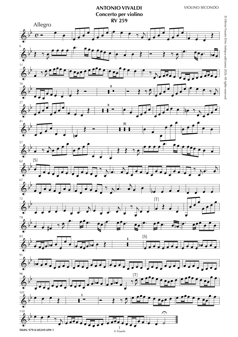 RV 259 Concerto per Violino in Mib maggiore opera sesta n.II