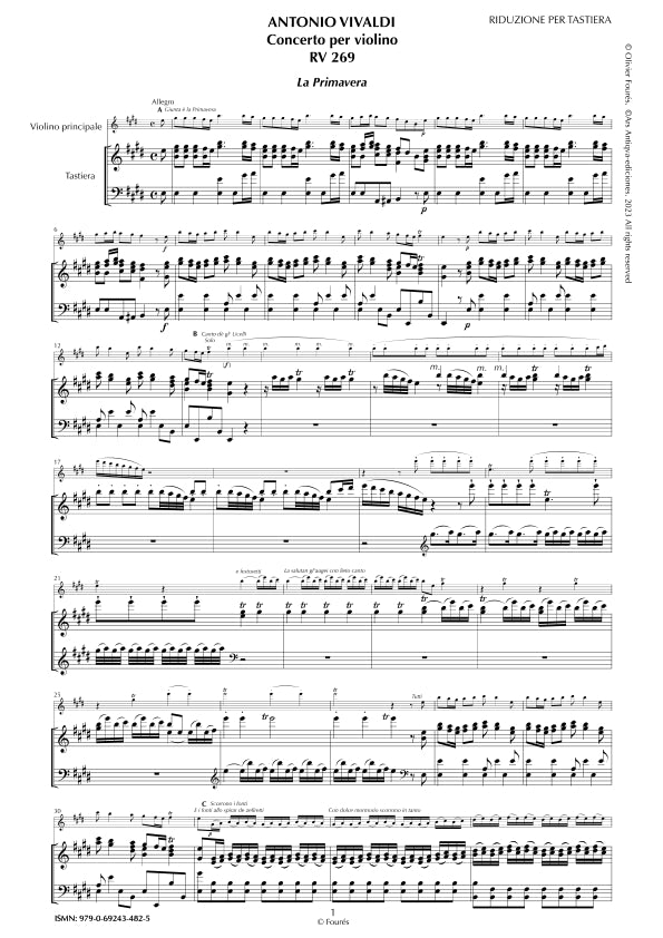 RV 269 "Le quatro stagioni" I. "LA PRIMAVERA" Concerto per violino in Mi maggiore. "Il Cimento dell´Armonia e dell´Invenzione" Opera ottava n.I