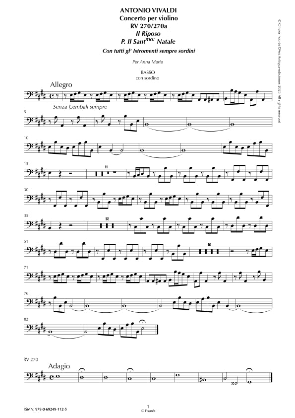 RV 270 / RV 270a Concerto per Violino in Mi maggiore -IL RIPOSO PER IL SANTISSmo: NATALE- per Anna Maria