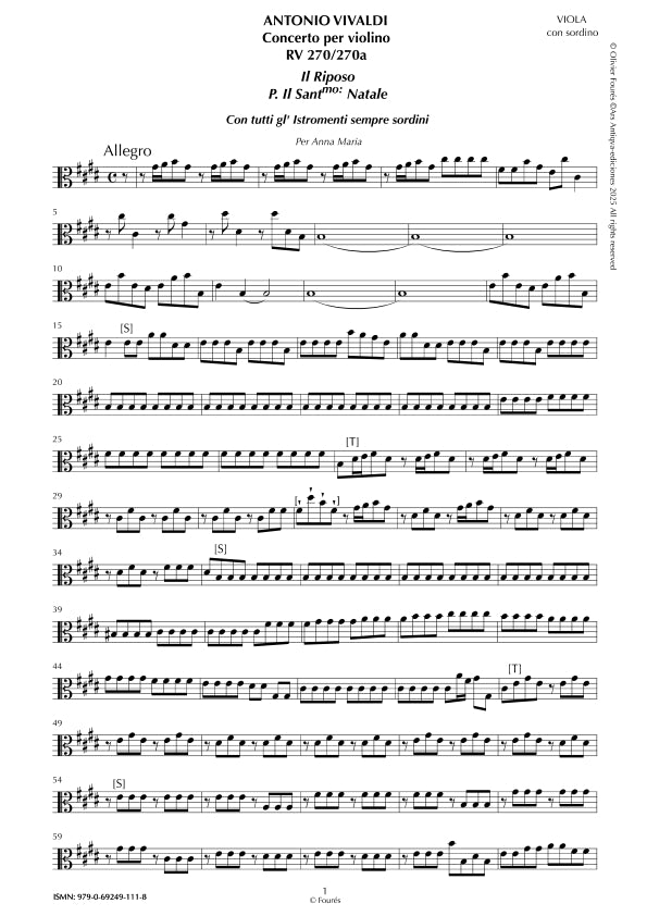 RV 270 / RV 270a Concerto per Violino in Mi maggiore -IL RIPOSO PER IL SANTISSmo: NATALE- per Anna Maria
