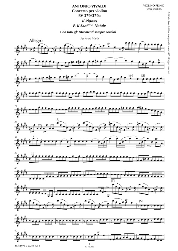 RV 270 / RV 270a Concerto per Violino in Mi maggiore -IL RIPOSO PER IL SANTISSmo: NATALE- per Anna Maria