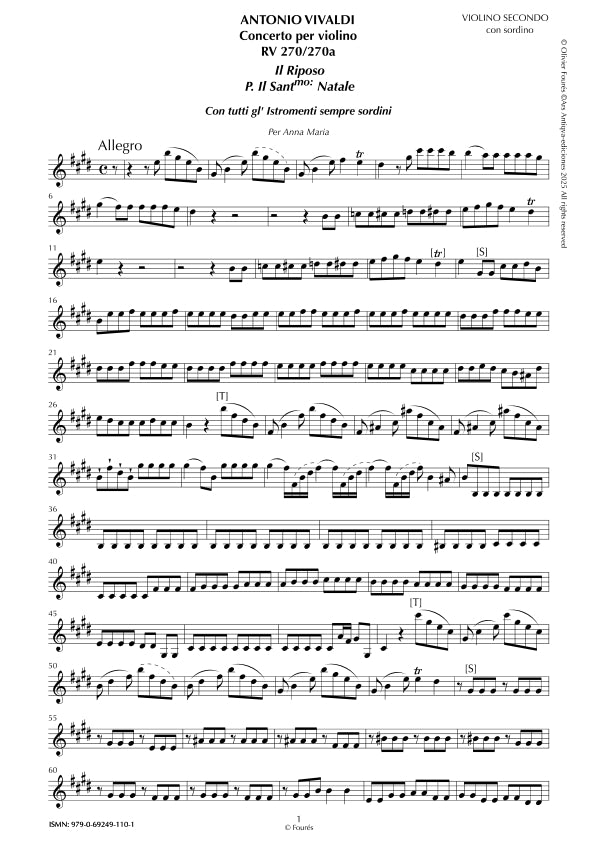 RV 270 / RV 270a Concerto per Violino in Mi maggiore -IL RIPOSO PER IL SANTISSmo: NATALE- per Anna Maria