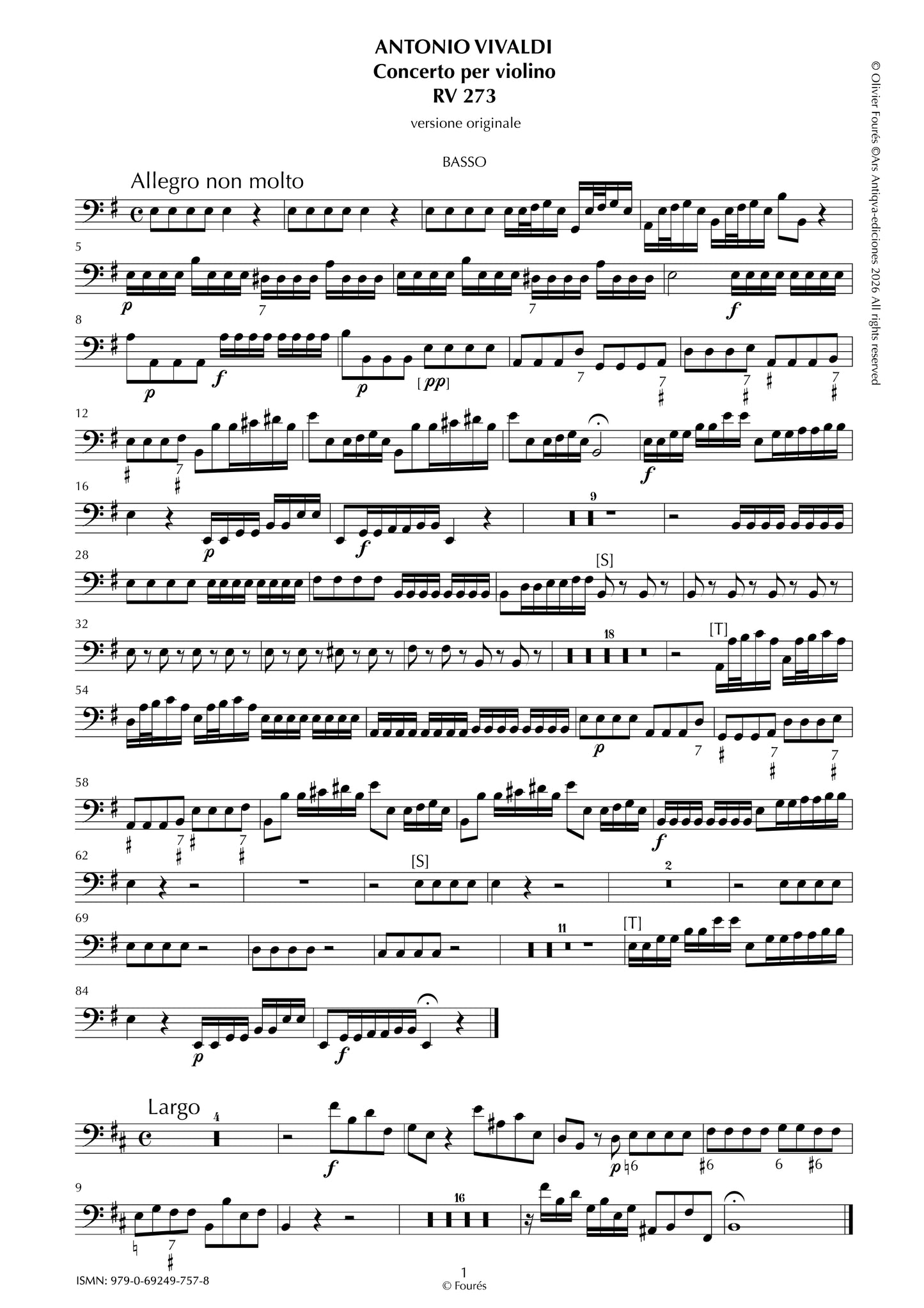 RV 273 Concerto per Violino in mi minore