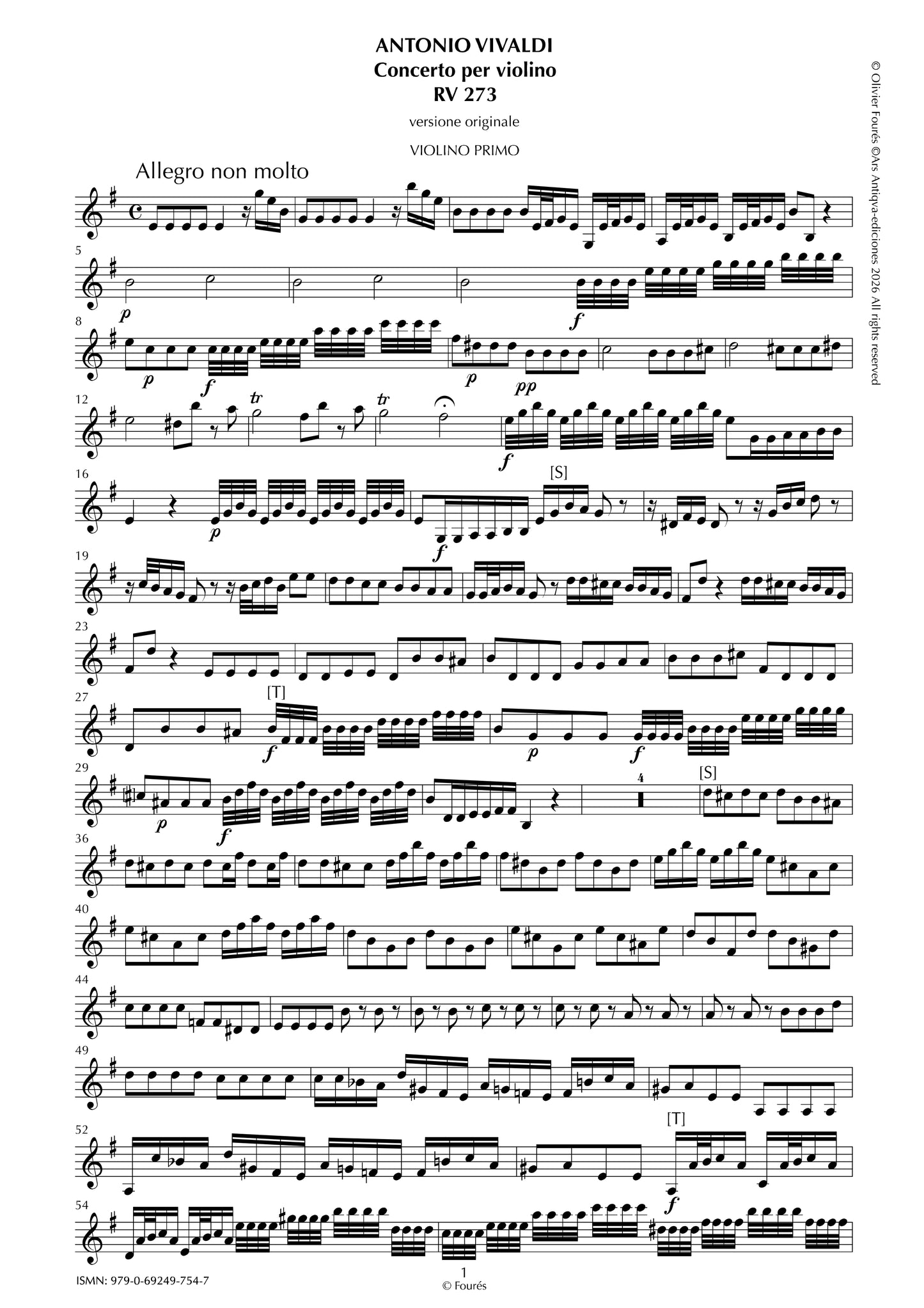 RV 273 Concerto per Violino in mi minore