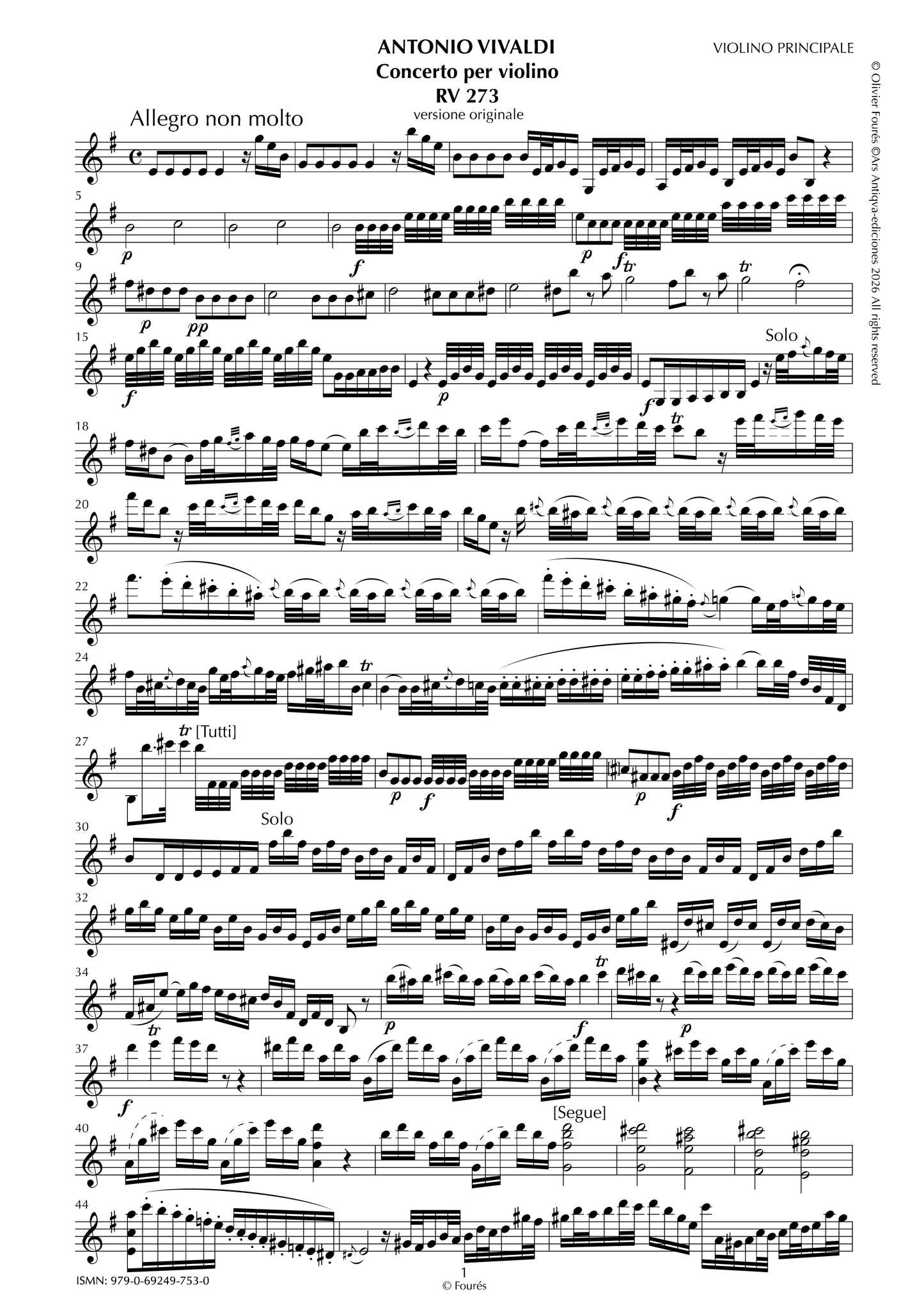 RV 273 Concerto per Violino in mi minore