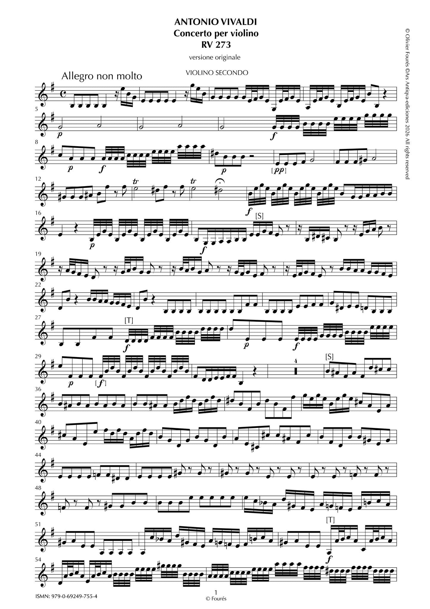 RV 273 Concerto per Violino in mi minore